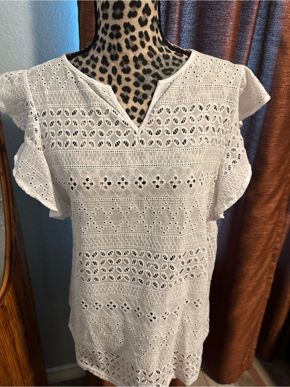White Eyelet Flutter Sleeve Women's Top
